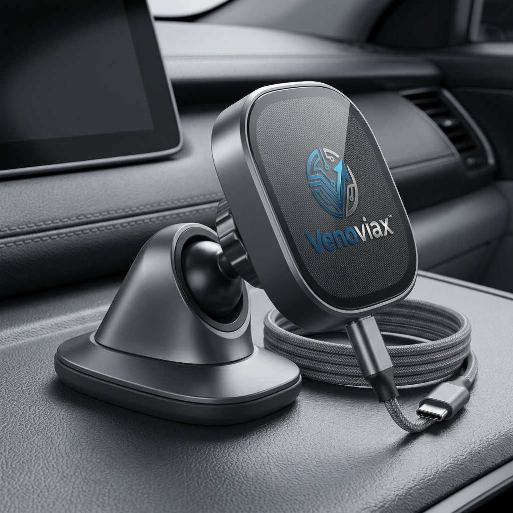Venoviax™ MagniFlex Pro Magnetic Wireless Charging Mount – 360° Adjustable Phone Holder with Strong Magnetic Alignment, USB-C Fast Charging & Premium Rotatable Base