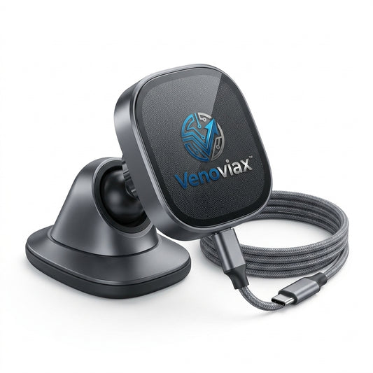 Venoviax™ MagniFlex Pro Magnetic Wireless Charging Mount – 360° Adjustable Phone Holder with Strong Magnetic Alignment, USB-C Fast Charging & Premium Rotatable Base