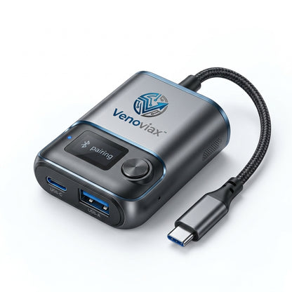 Venoviax™ SyncWave B53 Bluetooth 5.3 Audio Adapter – Instant Wireless Pairing with USB-C & USB-A Connectivity, Smart Display, Premium Portable Design for Car, Home & Travel Audio