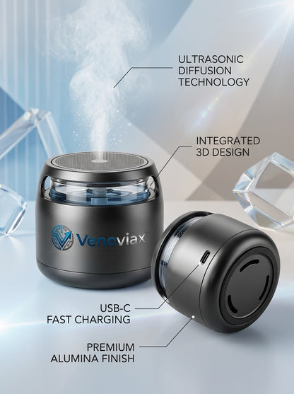 Venoviax™ MistCore Ultrasonic Aroma Diffuser – USB-C Rechargeable Cool Mist Diffuser with Premium Alumina Finish, Compact 3D Design & Portable Personal Air-Moisture Comfort