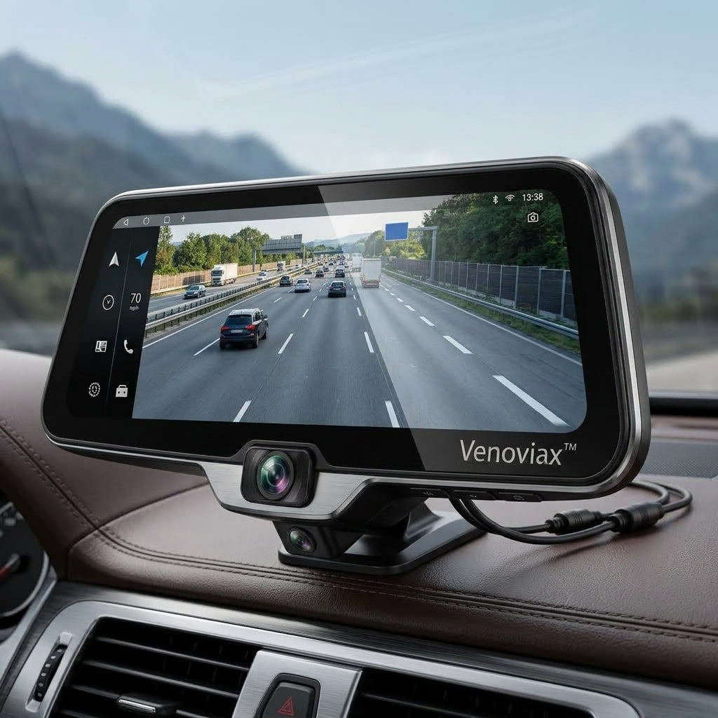 Venoviax™ VisionDrive X4 Smart Rearview Mirror Dash Cam – 4K Ultra HD Dual-Lens Driving Recorder with 3D Panoramic View & Intelligent Driving Assistance