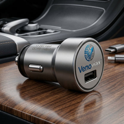 Venoviax™ PowerCruze QC/PD Car Charger – Compact Dual Fast Charging Adapter for Cars, SUVs & Trucks