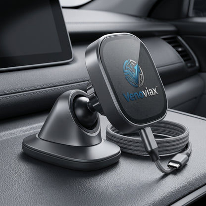 Venoviax™ MagniFlex Pro Magnetic Wireless Charging Mount – 360° Adjustable Phone Holder with Strong Magnetic Alignment, USB-C Fast Charging & Premium Rotatable Base